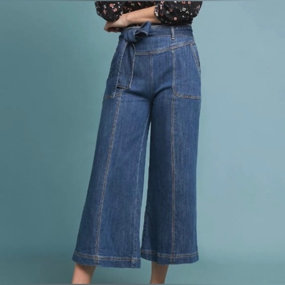 Pilcro and the Letterpress Denim - Anthropologie Pilcro Letterpress Jeans 28 Belted High Rise Cropped Wide Leg 140$